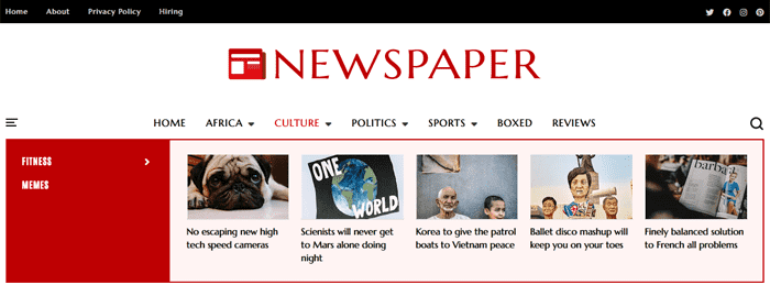 Newspaper, Classic News & Magazine Blogger Template Header section