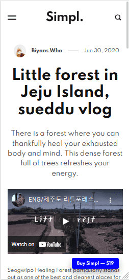Mobile View of the Simple Blogger template's Item Page. 