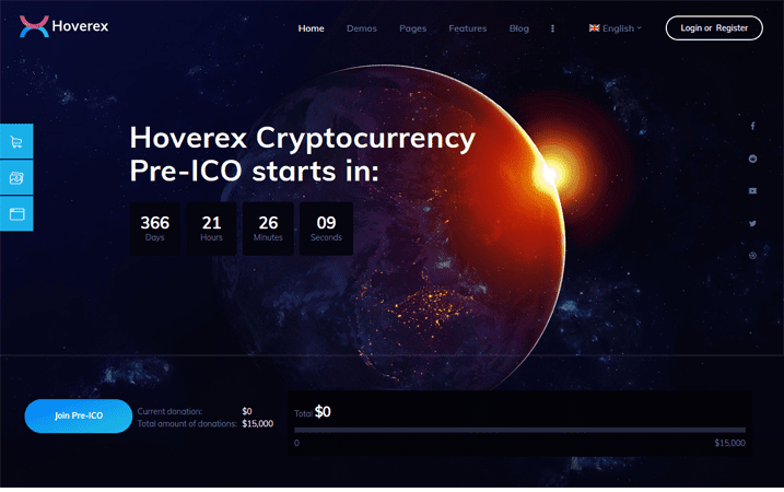 Hoverex is an ultra-modern gorgeous responsive WordPress theme for cryptocurrency and ICO websites.