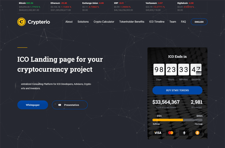 Crypterio is the best selling and one of most advanced cryptocurrency and ICO Landing Page WordPress theme with 15 homepage layouts
