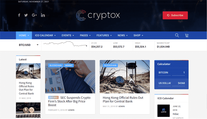 Cryptox is a multi-purpose responsive WordPress theme for cryptocurrency blogging and corporate websites with WooCommerce Ready. 