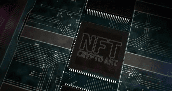 Processor Factory with Laser Burning NFT Crypto Art Mining Symbol is a technology motion graphic