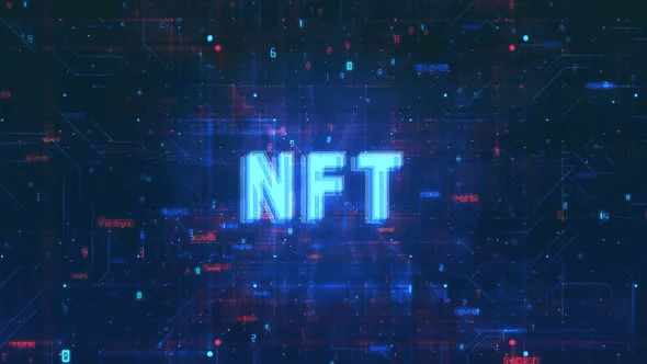 NFT has an "electric circuit board" 3D animation with dark blue background. It is showing the flow of data on a circuit.