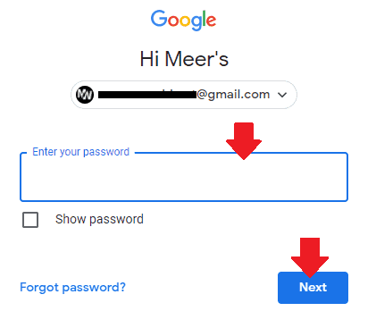 Enter your password and Click Next. Enter your password and Click Next.