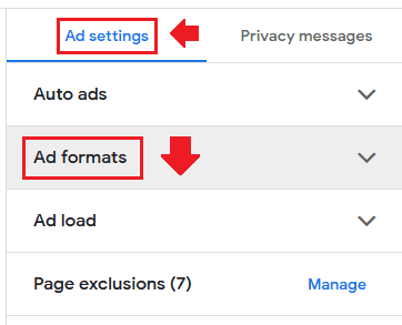 Click "Ad settings" tab. Expand the "Ad formats" menu.