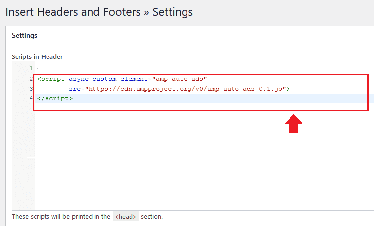 In "Scripts in Header" Paste the script that you have copied.