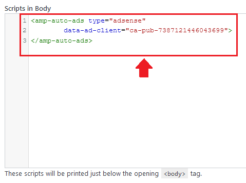 Paste the code in "Scripts in Body" section of "Insert Headers and Footers" Settings.