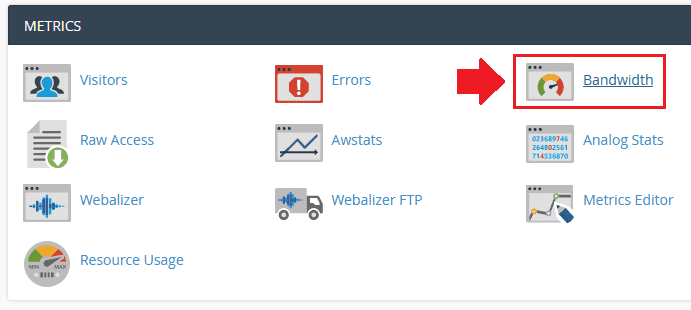 Go to Metrics section in your cPanel account. Click on the "Bandwidth".