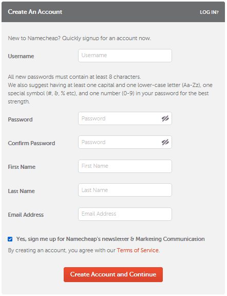 Once you fill all the fields click the "Create Account and Continue".