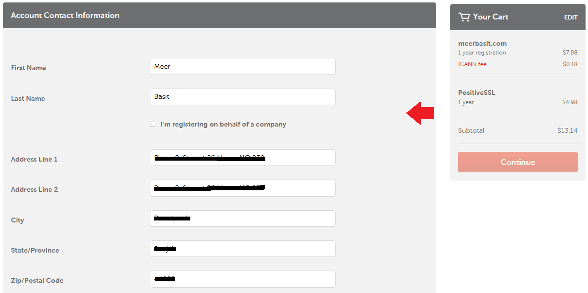 Enter your "Account Contact Information"