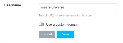 1. You can see the Username textbox in which you can update your name.2. You can also see another feature "Use a custom domain". It is an advance feature that allows you to redirect your Tumblr subdomain to your custom domain. To know more about this feature read the Section 06 "Redirect To Custom Domain Feature".