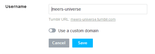 Username Textbox and Custom Domain Feature 1. You can see the Username textbox in which you can update your name.
2. You can also see another feature "Use a custom domain". It is an advance feature that allows you to redirect your Tumblr subdomain to your custom domain. To know more about this feature read the Section 06 "Redirect To Custom Domain Feature".