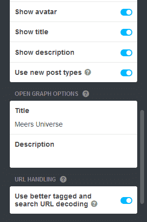 Use new posts types, open graphs options and URL Handling