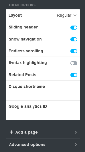 Settings for Layout, Syntax Highlighting, Related Posts, Disqus Comments, and Add a Page Settings for Layout, Syntax Highlighting, Related Posts, Disqus Comments, and Add a Page