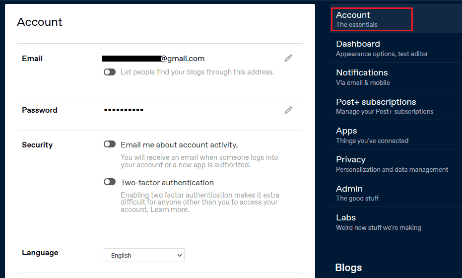 Essentials of Tumblr Account Settings Essential Account Settings in Tumblr such as Email me about account activity, and Two-factor authentication