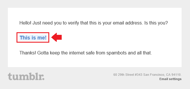 Click "This is me!" link to verify your email