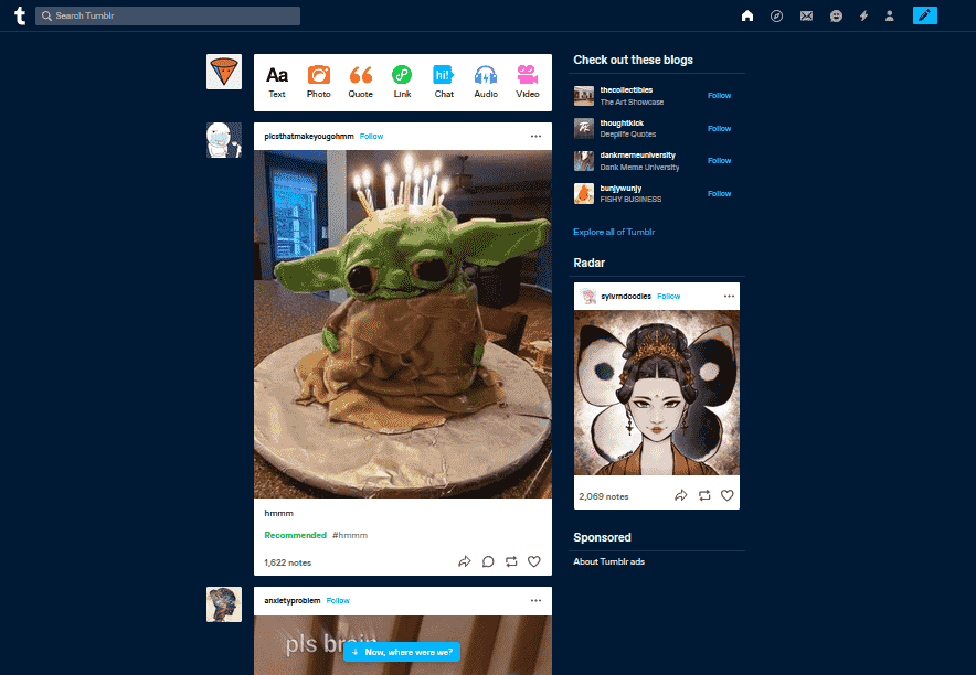 Tumblr dashboard This is how your Tumblr Dashboard looks like.