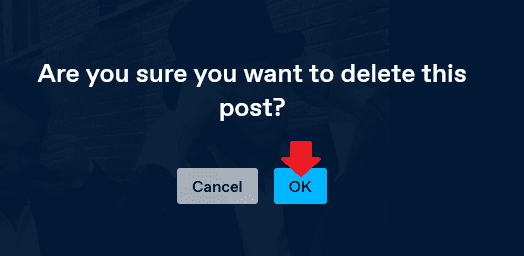 It will show you a message "Are you sure you want to delete this post?". Click "OK". 