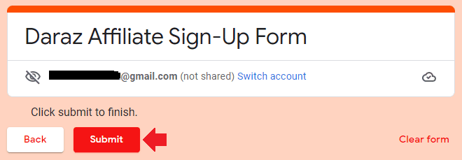 Click on the Submit button to finish the Sign-Up form.