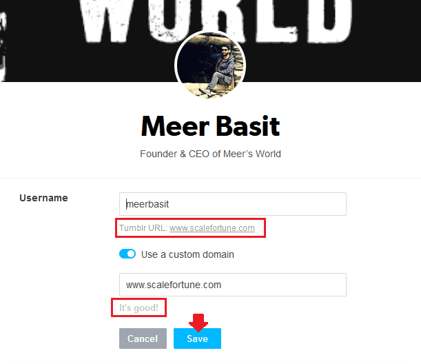 Here you can see that we have successfully redirected Tumblr domain "meerbasit.tumblr.com" to "www.scalefortune.com". Here you can see that we have successfully redirected Tumblr domain "meerbasit.tumblr.com" to "www.scalefortune.com".