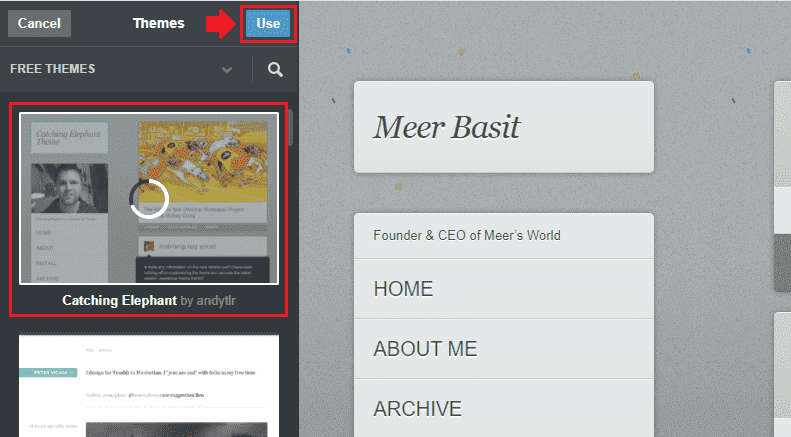 Click "Use" to finalize the selection of your new theme.