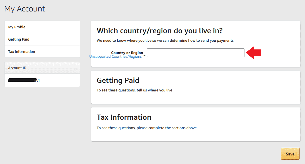 In "Country or Region" type and choose "Pakistan".