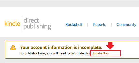 In the Notification Box, click "Update Now" link to complete the account information.