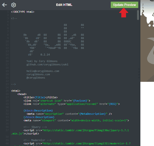 click "Update Preview" button to see how your new Tumblr theme looks like.