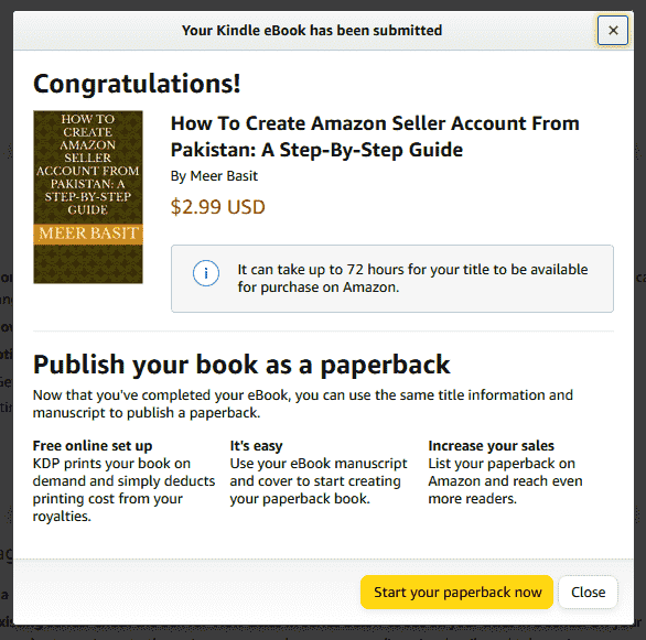 Congratulations, your Kindle eBook has been submitted.
