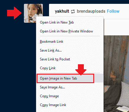 Right-click on the profile picture and click "Open Image in New Tab".