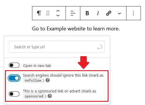 In order to add the link attribute in your link, drag its slider. If you want to remove a link attribute, simply click the link again and turn off its slider.