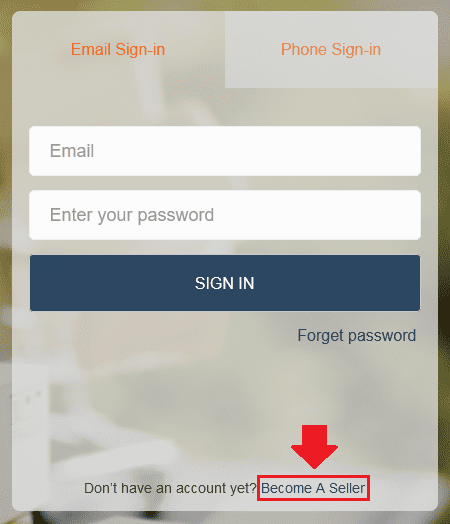 At your right-side there is a Sign-In section. Go to its bottom and click the "Become A Seller" link.