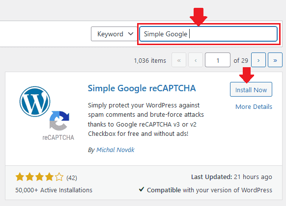 Install Simple Google reCAPTCHA