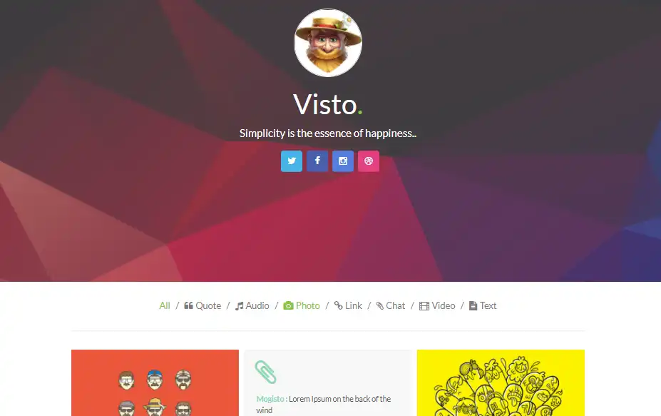 Visto is a very beautiful multi-column Tumblr theme with infinite scrolling and animations support perfect for displaying photos, media, and work.