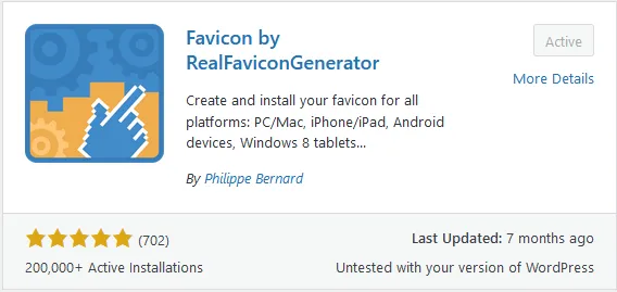 Go to Plugins from your WordPress Dashboard's sidebar. Click Add New. In the Search Plugins bar enter Favicon by RealFaviconGenerator. Click Install. Once it is installed click Activate.