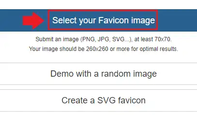 Click on the Select your Favicon image and Upload the favicon image from your computer.