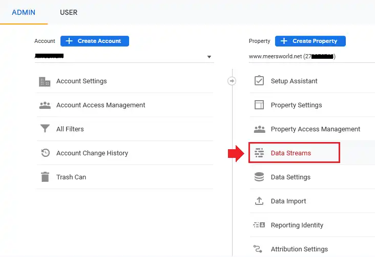 Go to Property column and click Data Streams.