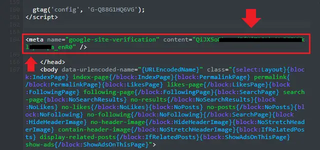 Paste the HTML tag just above the </head> tag. Paste the HTML tag just above the </head> tag.