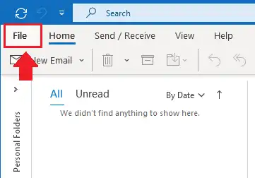 Open your MS Outlook. Click File, located at your top-left corner.