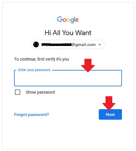 Again enter your Gmail password to access the App Passwords section. Click the Next, once you enter the password.