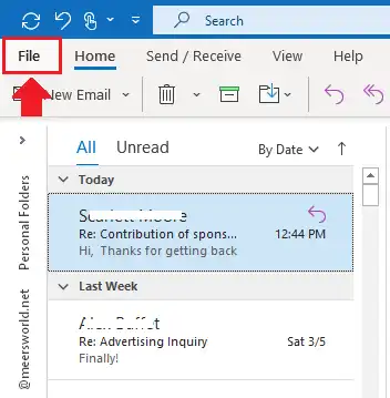 Open your Microsoft Outlook. Click the File located at your top-left corner.
