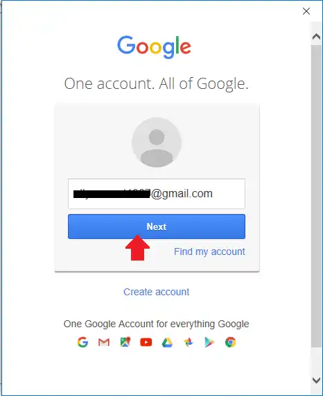 It will redirect you to Gmail Sign-In Interface. Your Gmail ID will be already present there. Click the Next.