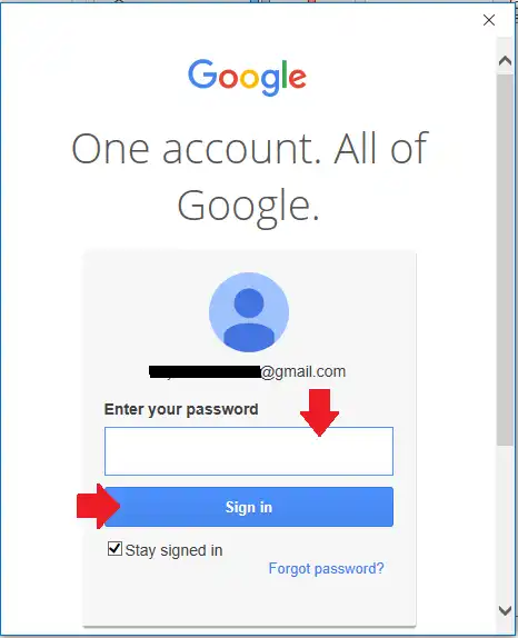 Enter your Gmail Password in the Enter your password text field. Click Sign in.