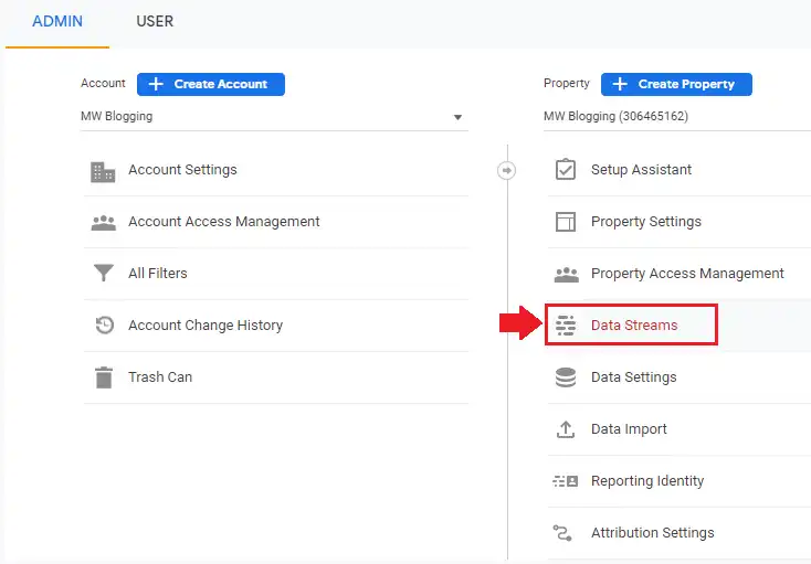 Go to Property column and Click the Data Streams.