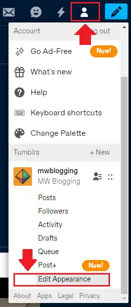 Click Account Icon located at your top-right corner. Scroll down to bottom and click Edit Appearance. Click Account Icon located at your top-right corner. Scroll down to bottom and click Edit Appearance.