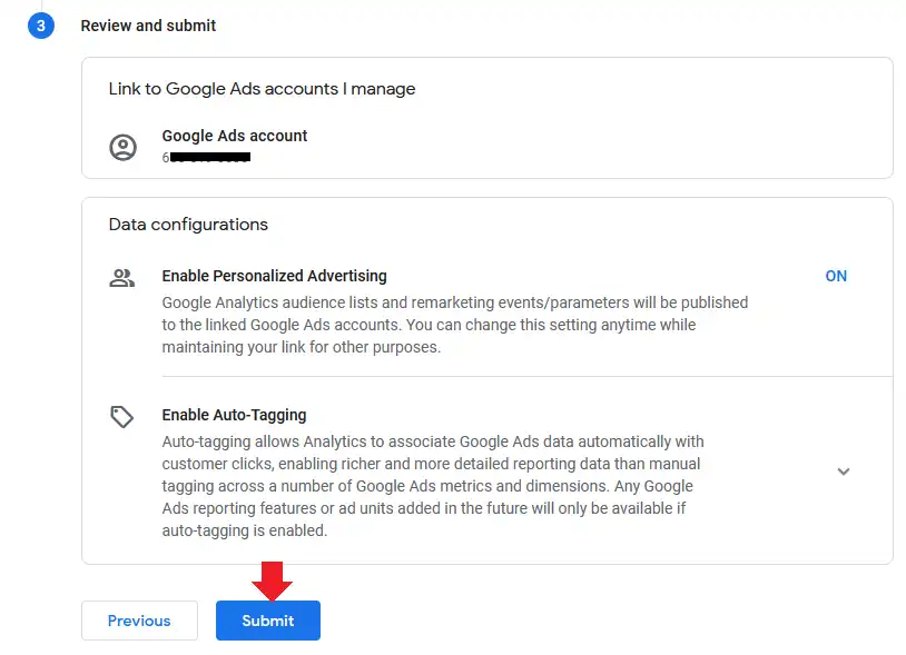 Review your settings and click on the Submit button. The last step is Review and Submit. Review your settings and click on the Submit button.
