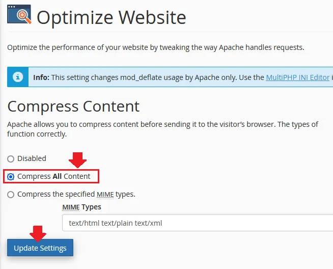 Compress Content Using Optimize Website In cPanel 2