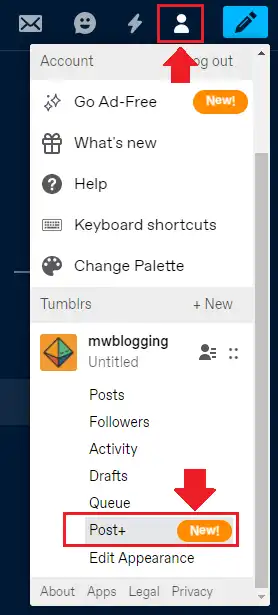 Click the Account Icon located at your top-right corner. Scroll down and click Post+.
