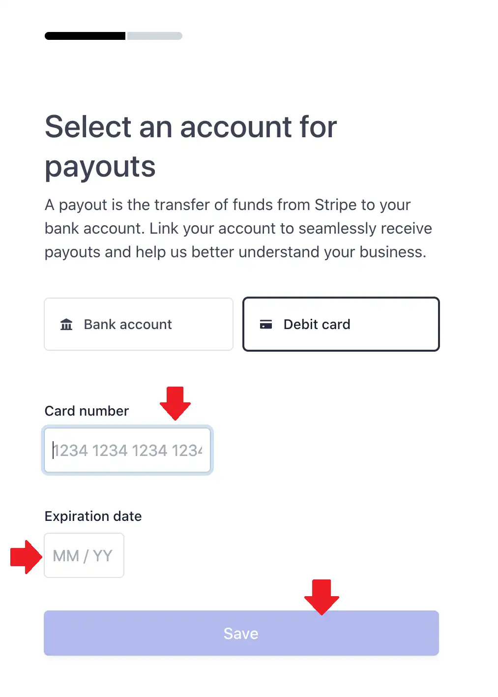 If you choose Debit then enter your Card Number and its Expiration Date. Click the Save.