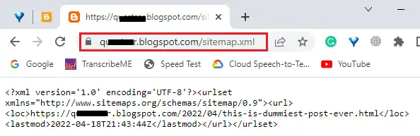 Add /sitemap.xml at the end of your Blogger blog's URL and press enter. It should list all the page URLs of your blog. 